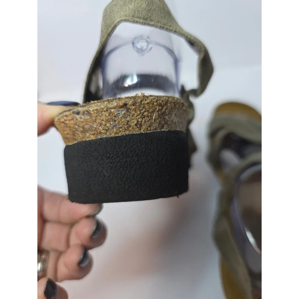 Naot Kayla Olive Green Suede Platform Wedge Sandals EU 42 US 11 Comfy Hippie